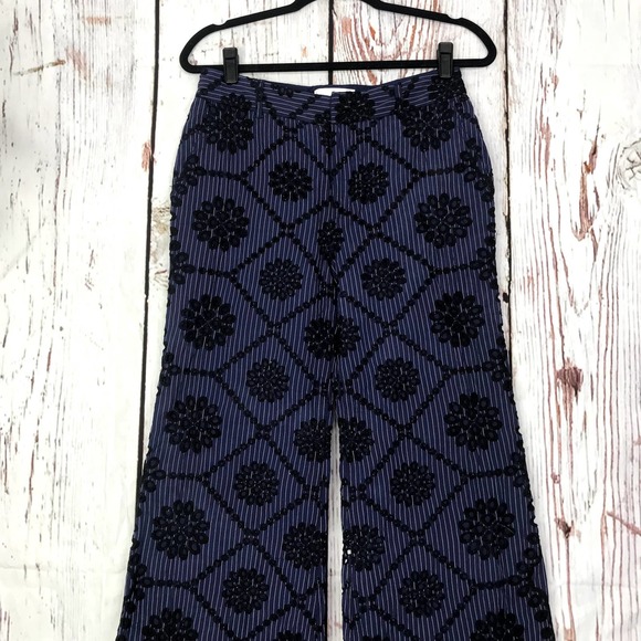 Anthropologie Ett:twa high waisted pinstripe eyelet embroidered wide leg pants - Picture 3 of 9